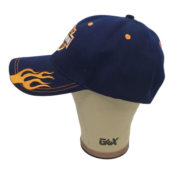 Harley Davidson Strapback Cap Biker Trucker Baseball Hat Blue Orange Flames - Picture 8 of 12